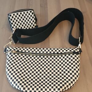 Checkered Black and White Crossbody Bag Set